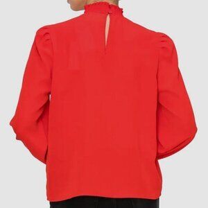 J. Crew Women's Red Ruffle Collar Mock Neck Blouse